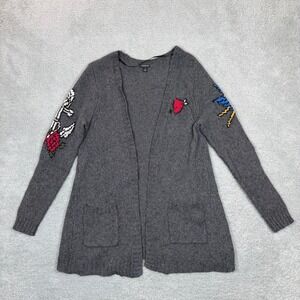 Torrid Gray Cardigan with Embroidered Floral Accents